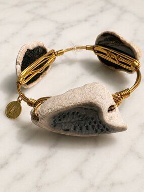 Bourbon & Boweties Fossil Stone Wire Wrap Bangle Bracelet